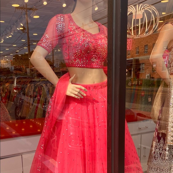 NWT: Mirror like Pink Party Ballgown Indian Lehenga - Picture 3 of 11